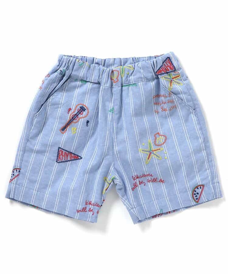 サマーモチーフ総柄刺繍ハーフパンツ  5分丈