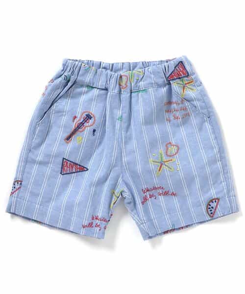 サマーモチーフ総柄刺繍ハーフパンツ  5分丈