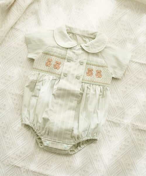 ★SALE★tiny bearスモッキング刺繍ロンパス