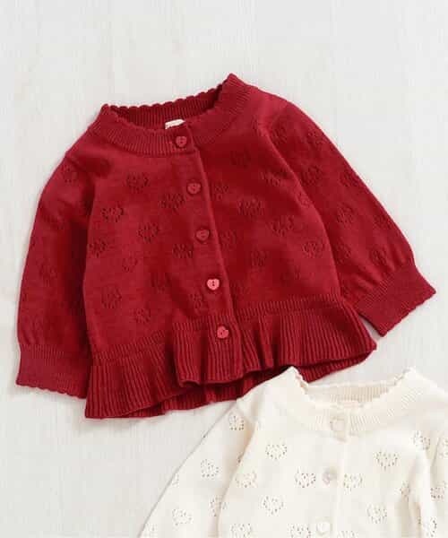 ハート透かし編みベビーカーディガン_マシンウォッシャブル