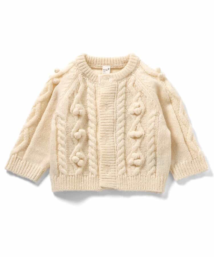 ポンポンニットベビーカーディガン_マシンウォッシャブル