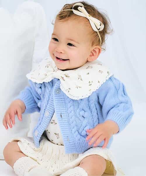 ★SALE★ポンポンニットベビーカーディガン_マシンウォッシャブル