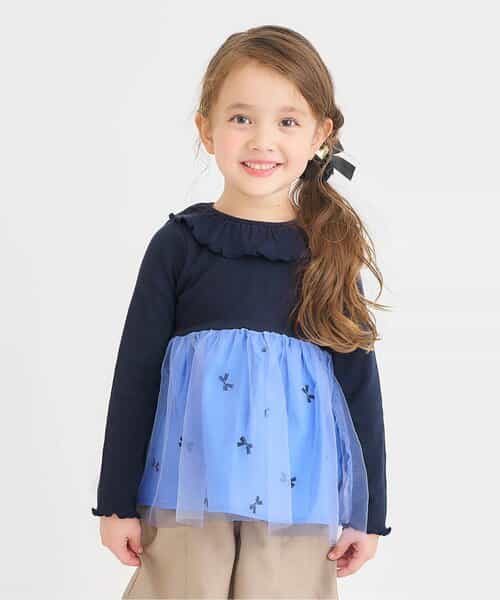 ★SALE★WEB限定 衿フリルチュールドッキングトップス