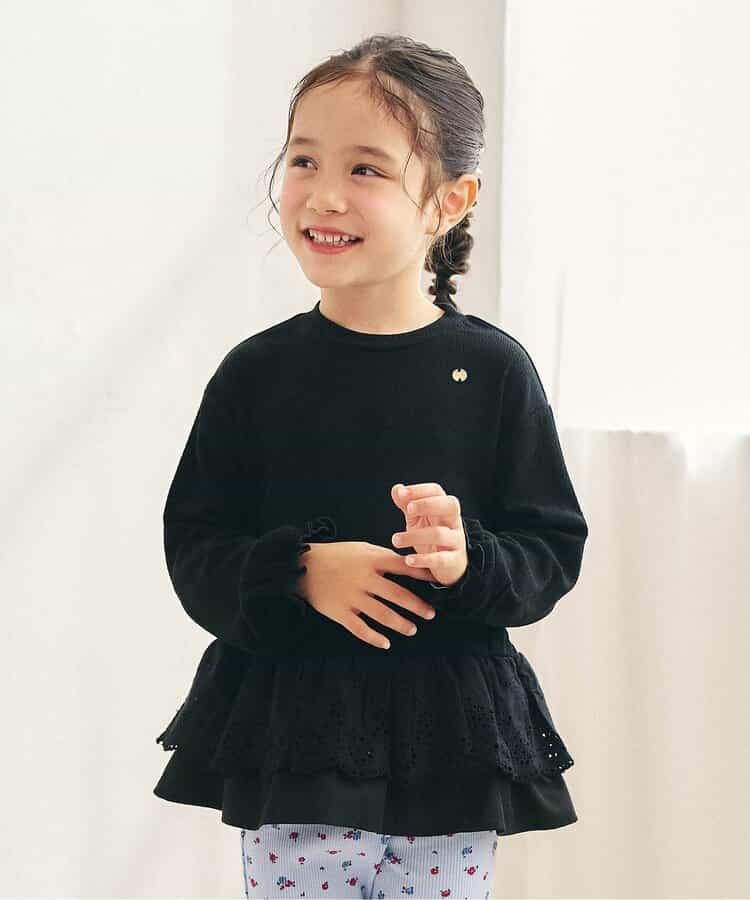 レースフリル切り替えリブTシャツ