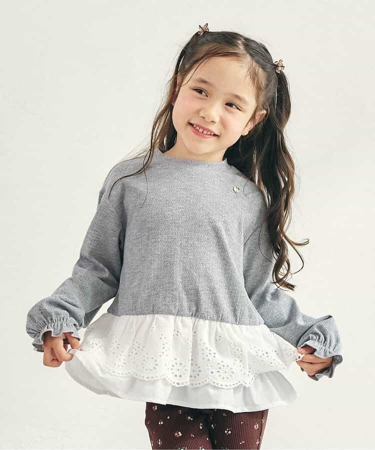 レースフリル切り替えリブTシャツ