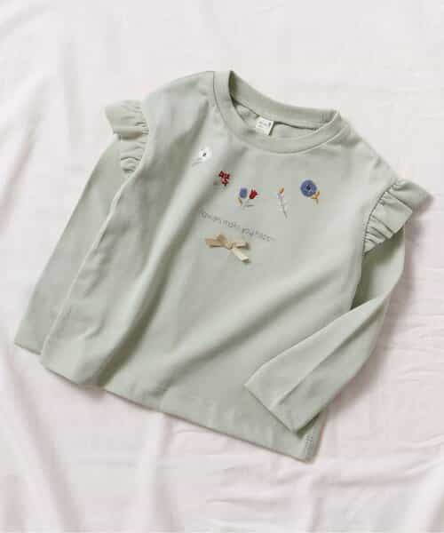 WEB限定 肩フリル フラワーモチーフTシャツ