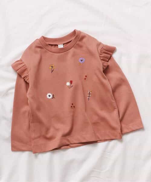 WEB限定 肩フリル フラワーモチーフTシャツ