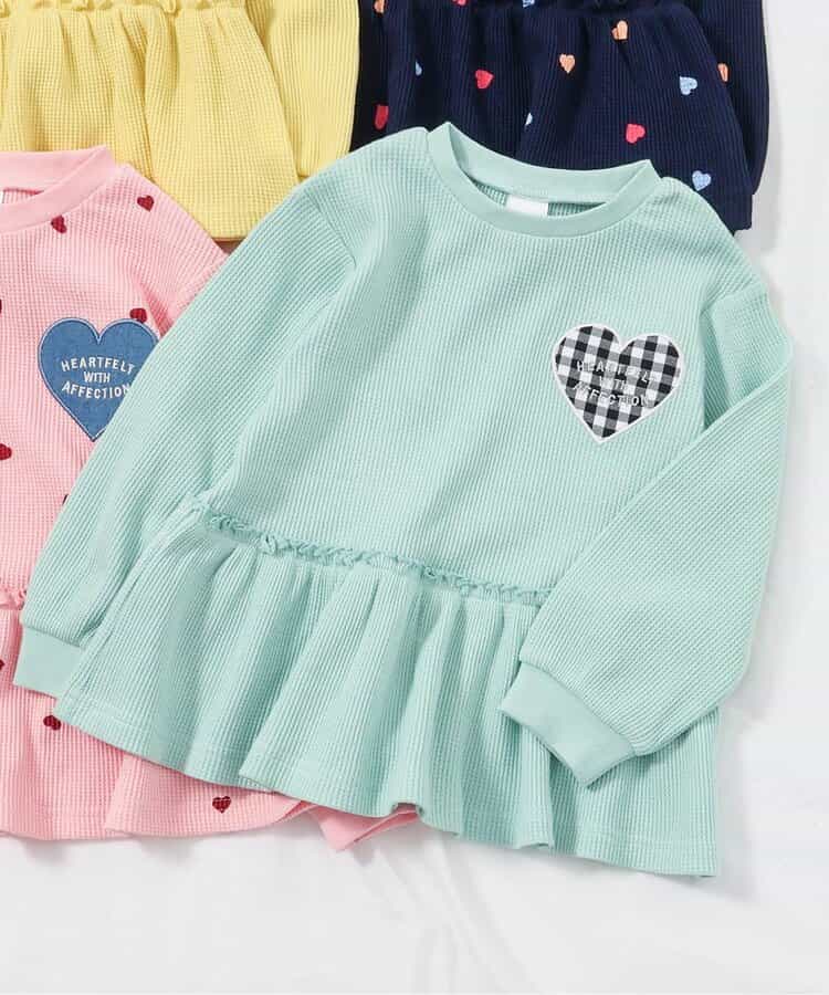 ワッフルペプラムハートモチーフTシャツ