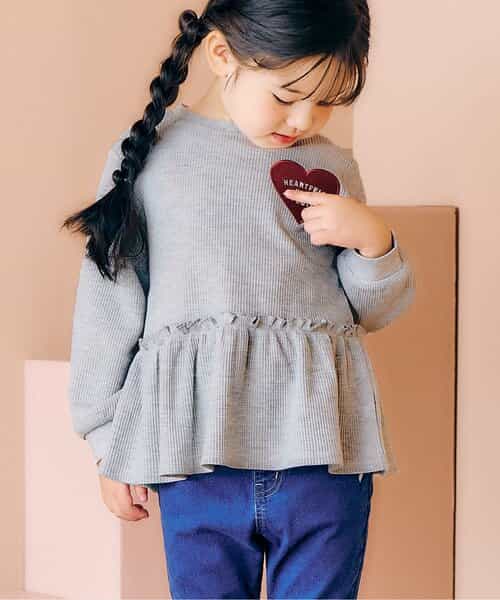 ワッフルペプラムハートモチーフTシャツ