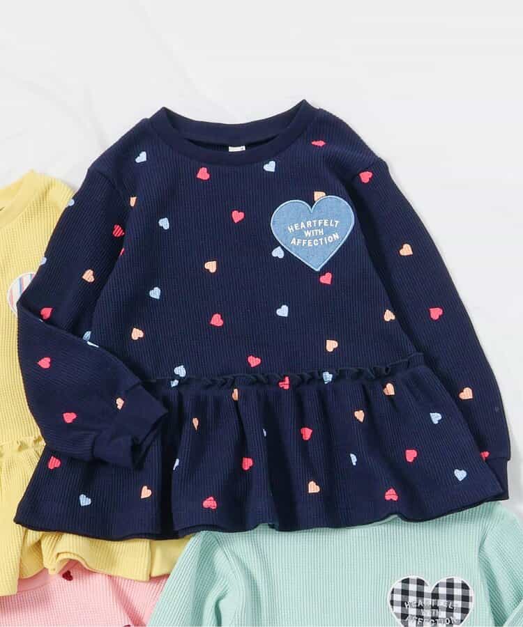 ワッフルペプラムハートモチーフTシャツ