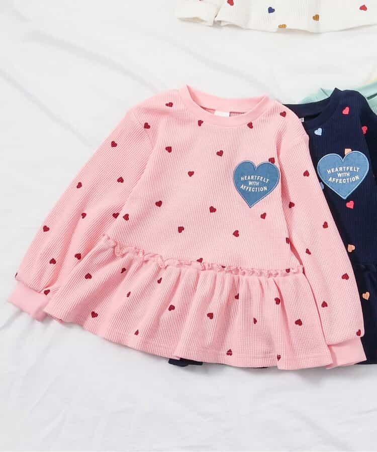 ワッフルペプラムハートモチーフTシャツ