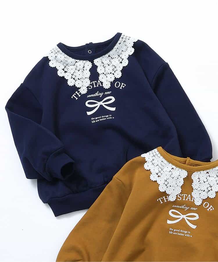 レース衿リボンロゴトレーナー