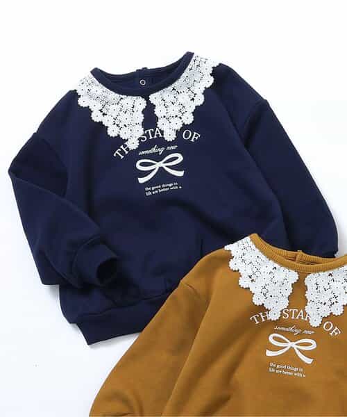 レース衿リボンロゴトレーナー