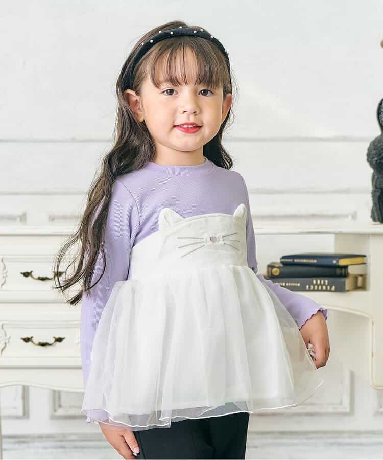 ネコモチーフチュールドッキングトップス