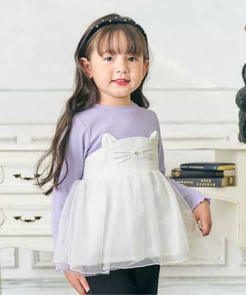 ネコモチーフチュールドッキングトップス