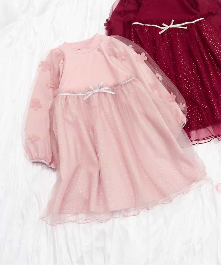 お花モチーフラメチュールワンピース＿アプレレクールマシェリ