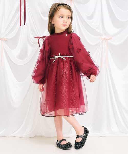 お花モチーフラメチュールワンピース＿アプレレクールマシェリ