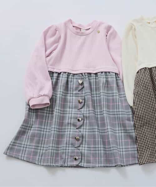 ハートボタンスカラップドッキングワンピース