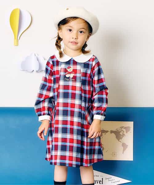 ★SALE★tiny bear ストライプ＆チェックワンピース