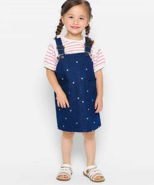 【80cm】 さくらんぼ刺繍 ジャンパースカート＆ブラウス　新品未使用 リンク】さくらんぼ・ハート刺繍ジャンスカ（V417945）|apres