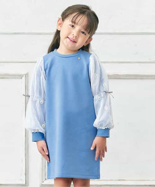 3柄刺繍チュールスリーブワンピース
