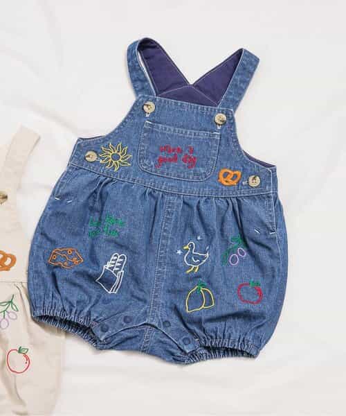 線画刺繍ベビーサロペット