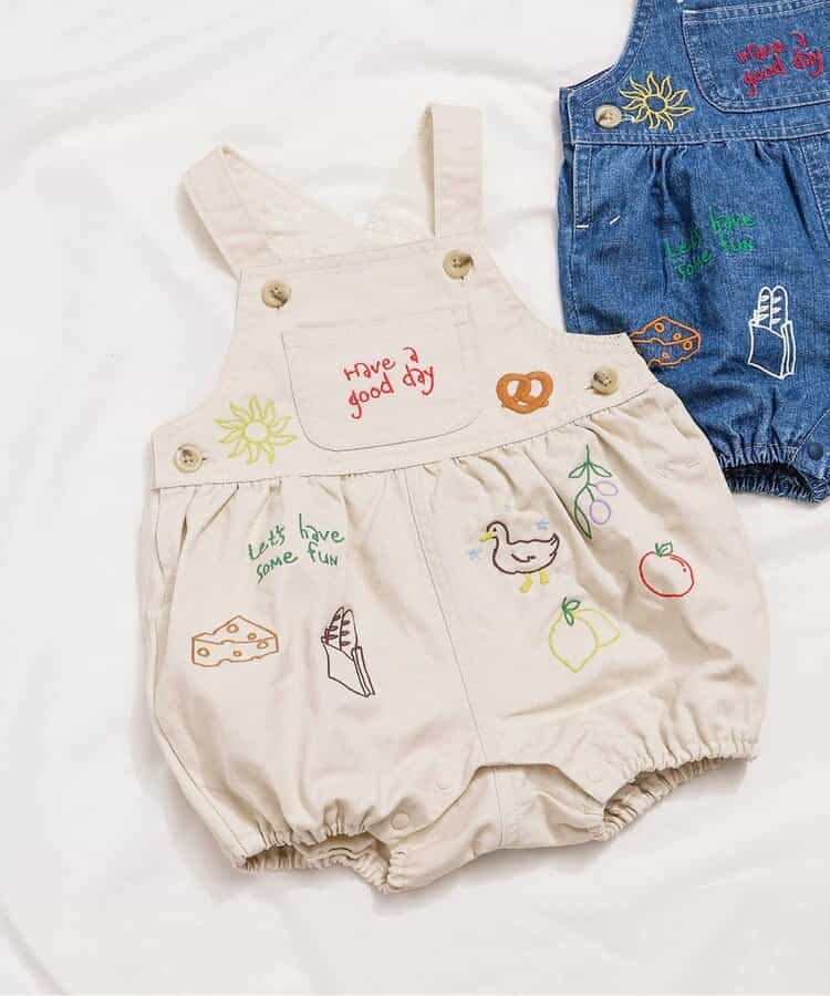 線画刺繍ベビーサロペット