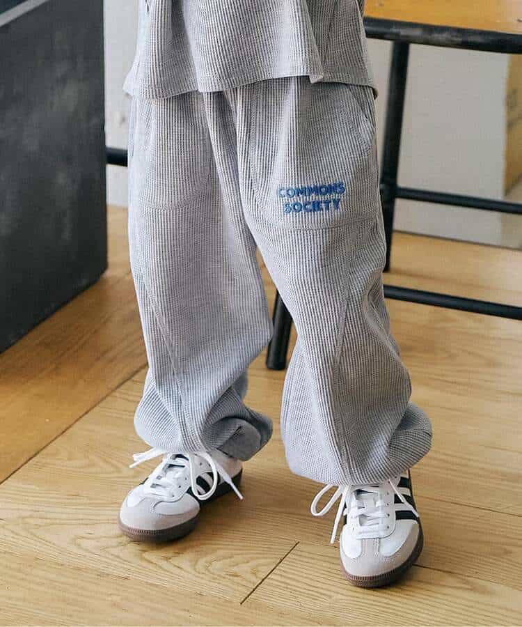 ワッフル配色ステッチ刺繍パンツ