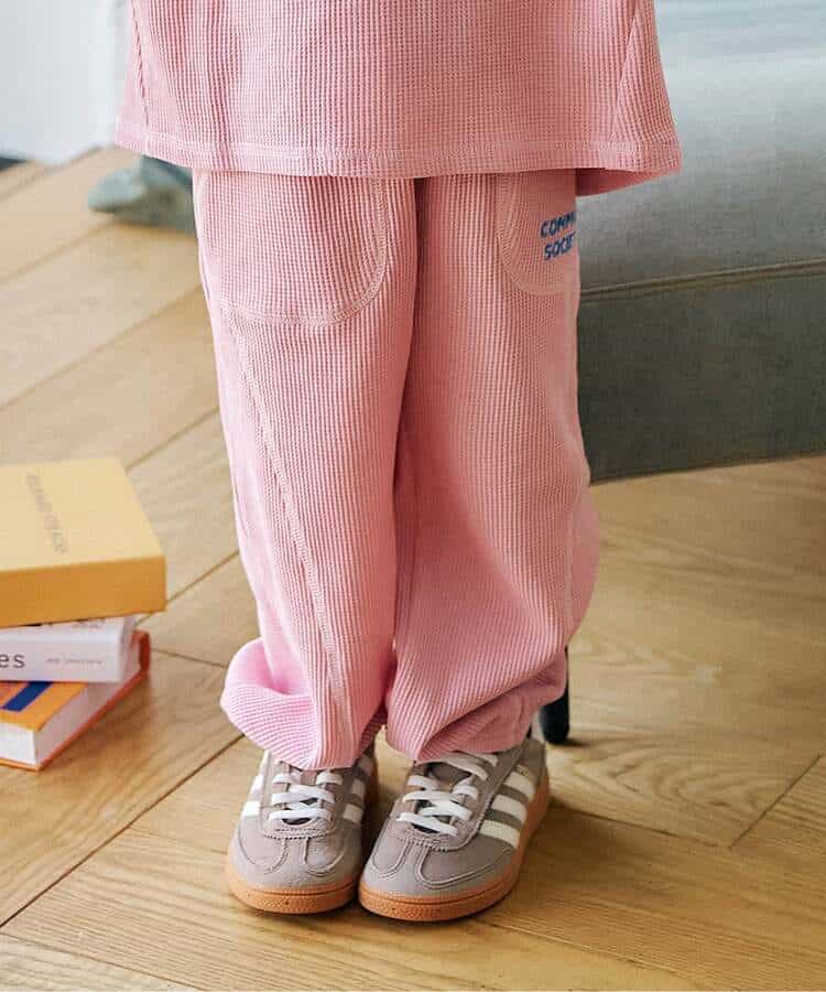 ワッフル配色ステッチ刺繍パンツ