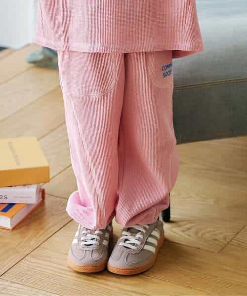 ワッフル配色ステッチ刺繍パンツ