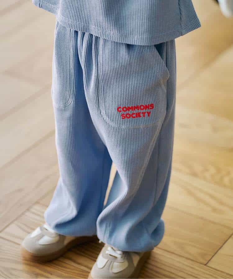 ワッフル配色ステッチ刺繍パンツ