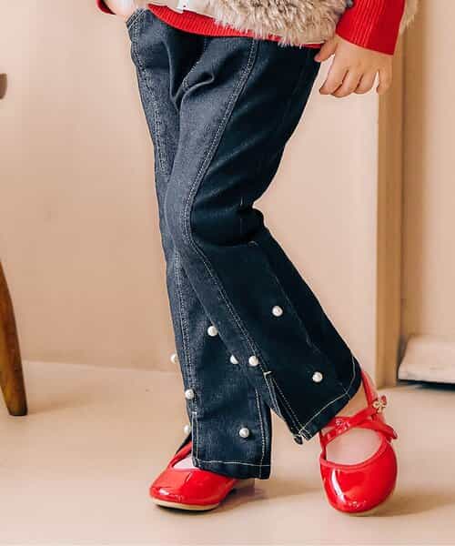 ★SALE★裾パール・ラインストーンフレアきゅんパンツ  10分丈