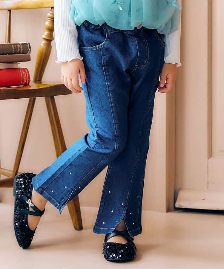 ★SALE★裾パール・ラインストーンフレアきゅんパンツ  10分丈