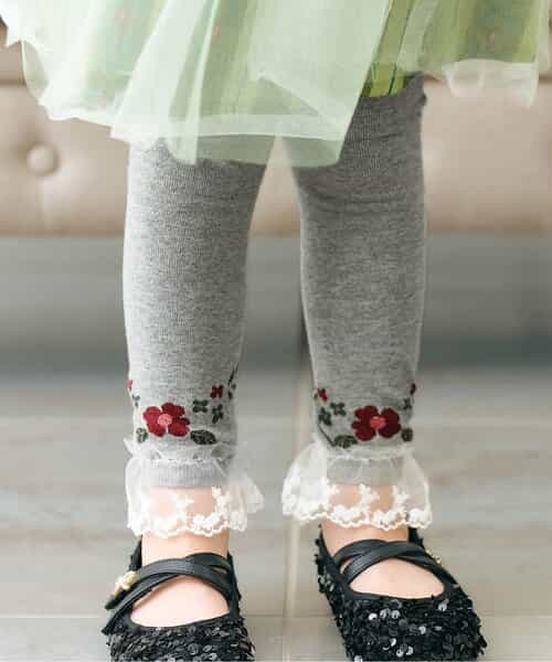 お花・雪柄裾レースレギンス