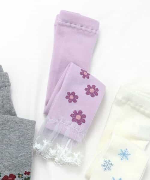 お花・雪柄裾レースレギンス