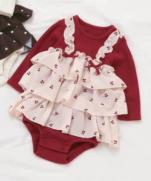 ★SALE★【リンク】さくらんぼ・ハートプリントティアードカバーオール