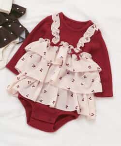 ★SALE★【リンク】さくらんぼ・ハートプリントティアードカバーオール