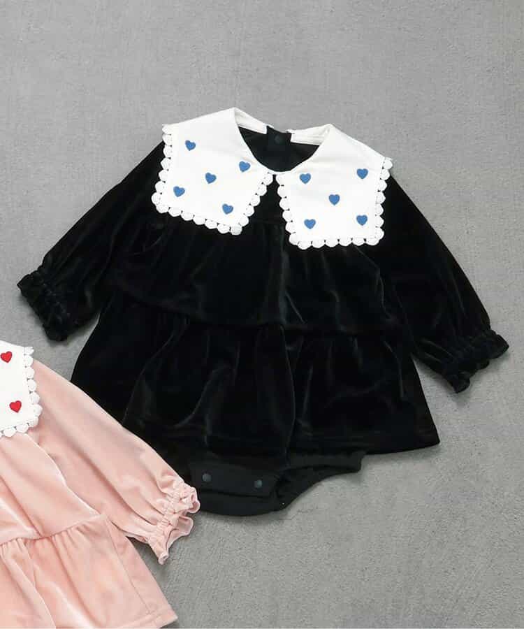 【リンク】ハート襟刺繍ティアードカバーオール