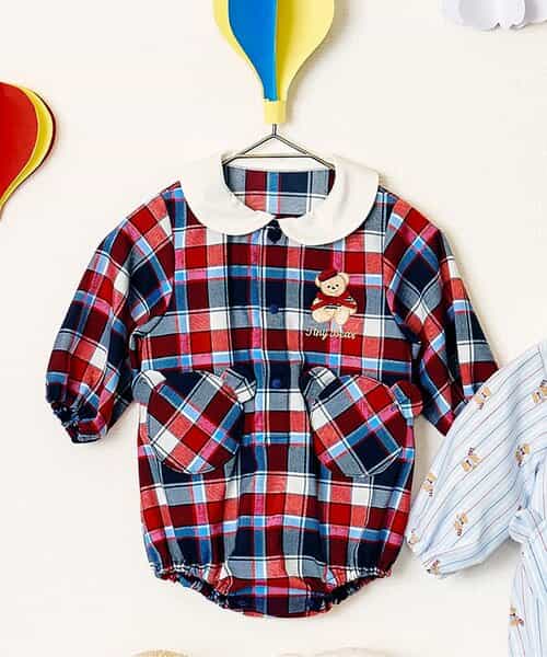 ★SALE★tiny bear ストライプ＆チェックボディースーツ