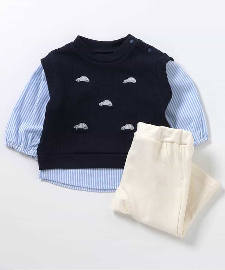 モチーフ刺繍ベストレイヤードセットアップ