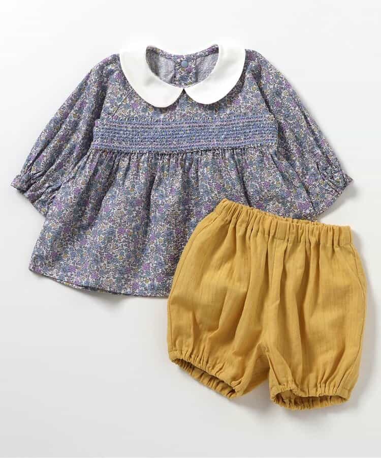 花柄スモッキング刺繍セットアップ