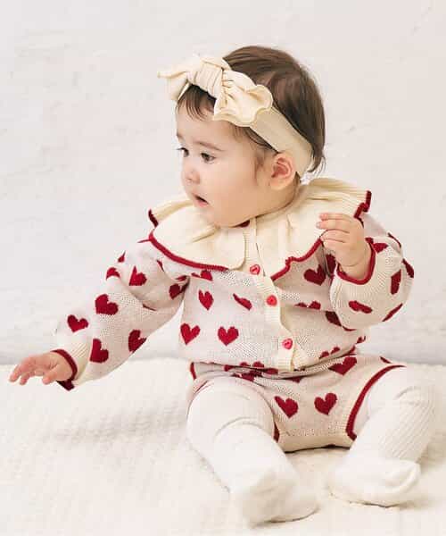 【リンク】ハート・フラワー衿フリルニットセットアップ_マシンウォッシャブル