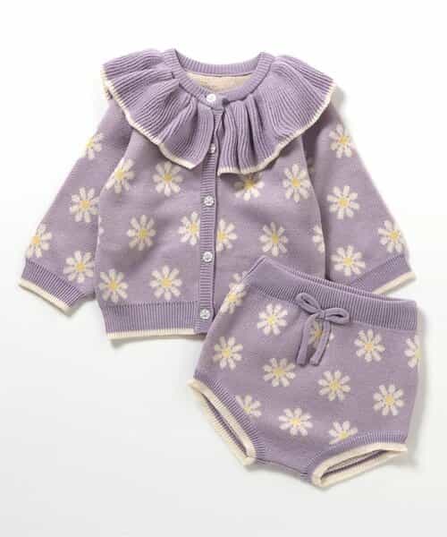 【リンク】ハート・フラワー衿フリルニットセットアップ_マシンウォッシャブル