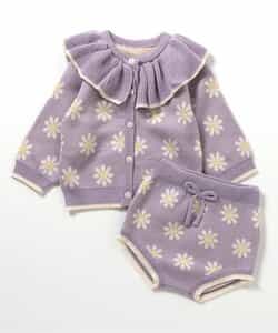 リンク】ハート・フラワー衿フリルニットセットアップ_マシン