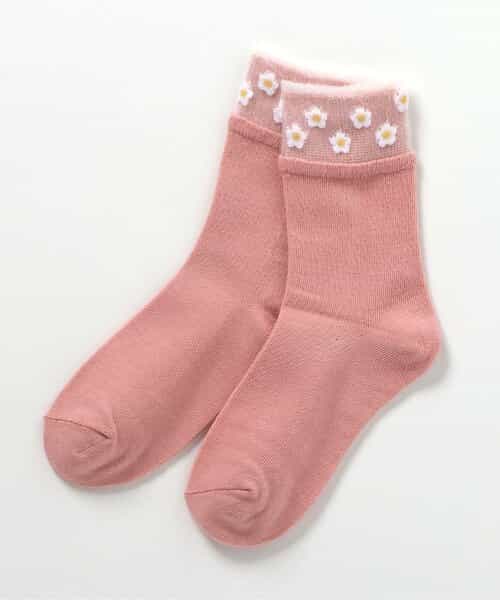 3P対象 お花・ハート折り返しソックス