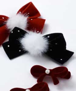 ビジュー付きベロアリボンヘアクリップ