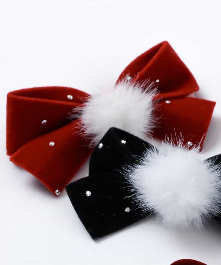 ビジュー付きベロアリボンヘアクリップ