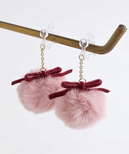 リボンファーイヤリング【フォーマル対応】