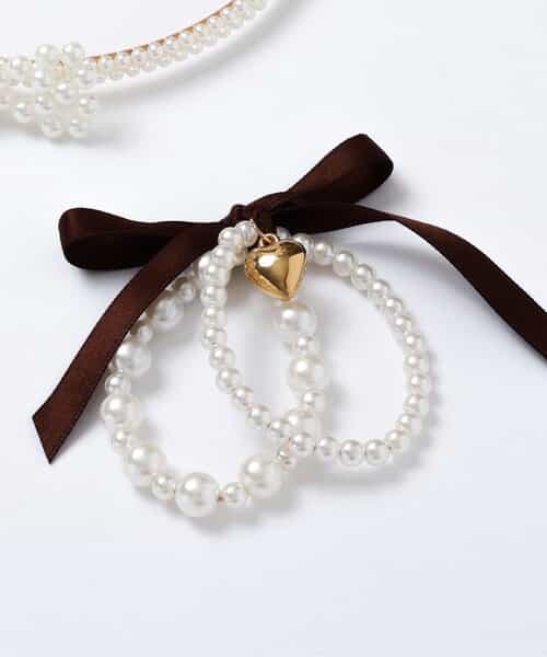 リボン付きパールブレスレット