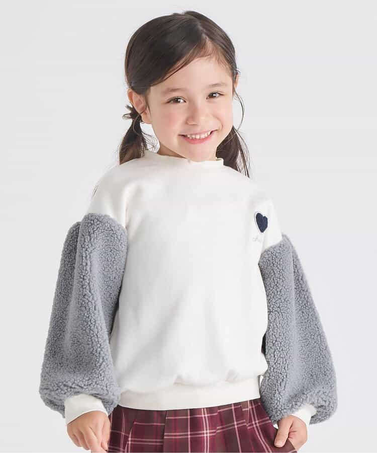 ハート刺繍袖ボアトレーナー